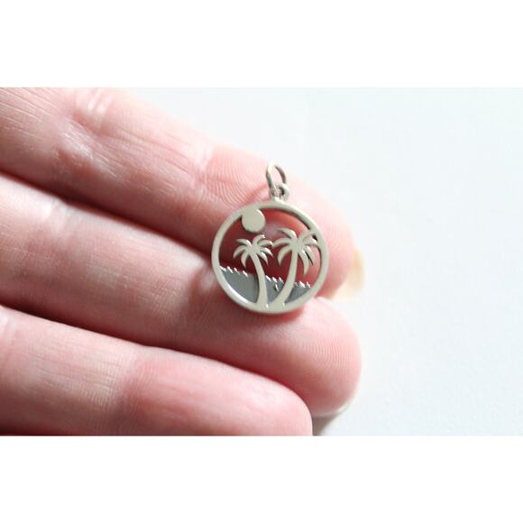 Sterling Silver Palm Tree Sunset Charm - Picture 2 of 4